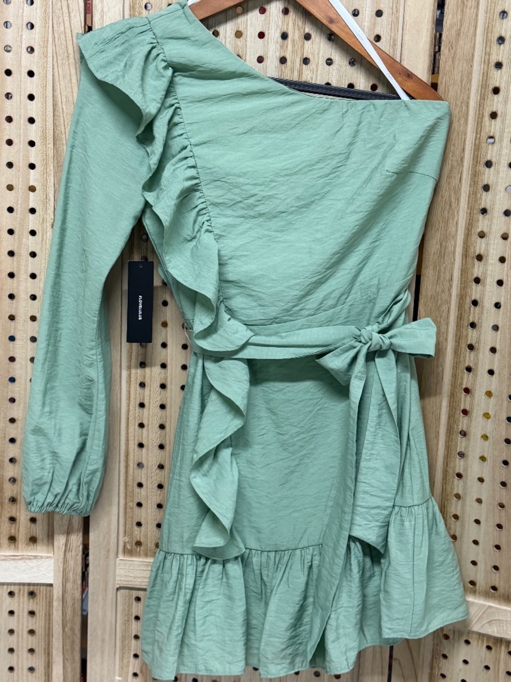 Lulus Weekend Wonder Sage Green One Shoulder Ruffle Mini Dress XS NWT